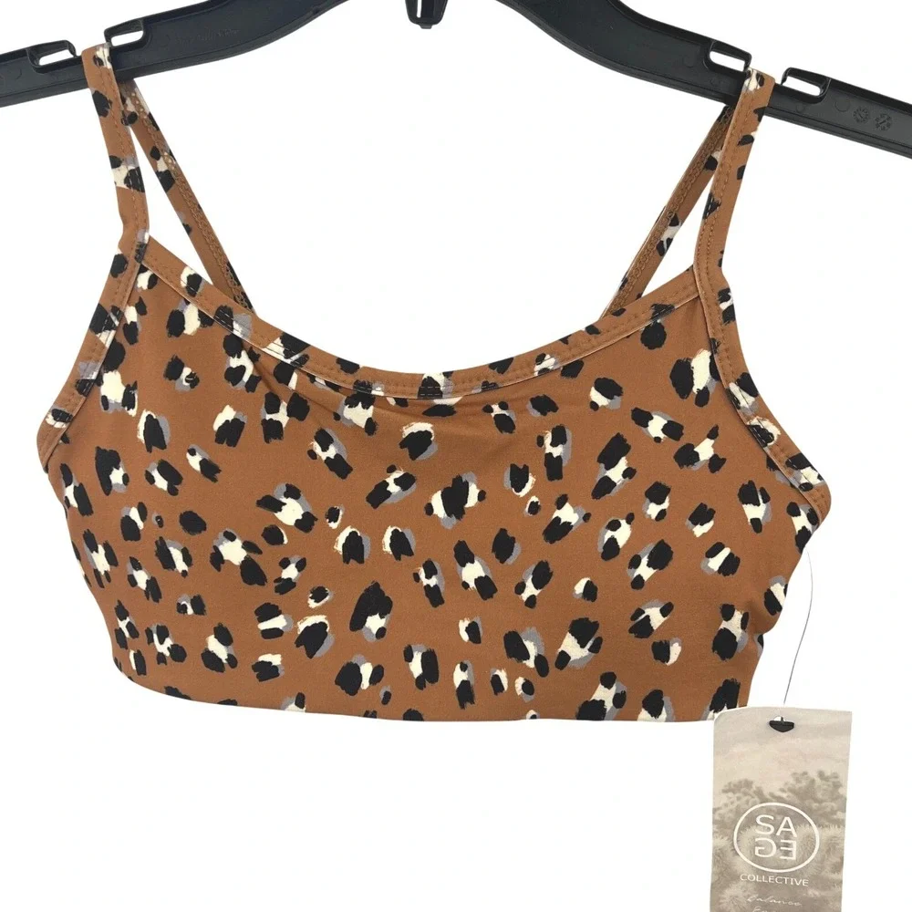 Sage Collective Sports Bra XS Lion Leopard Print Double Strap Padded NWT